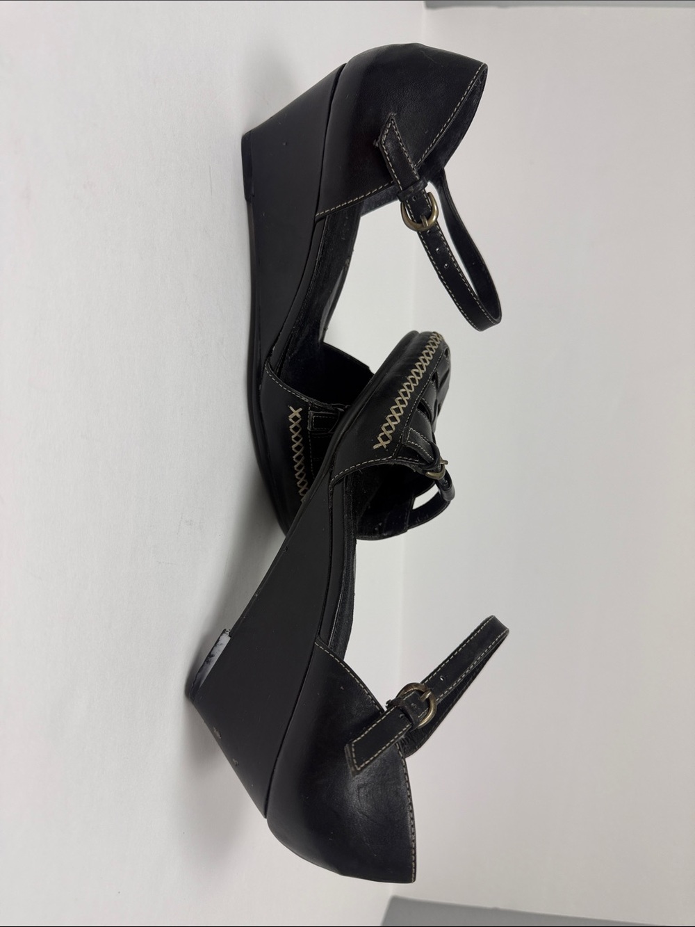 What’s What by Aerosoles - Black Leather Woven Mary Jane Flats with Ankle Strap - Picture 3 of 10
